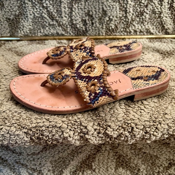 GUC Jack Rogers Yellow & Navy Python Snake Print Navajo Thong Sandals Size 5.5 M - Picture 1 of 8